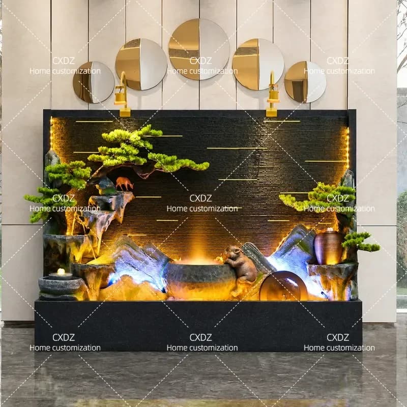 Indoor Water Curtain Wall Fountain with Circulating Screen Rockery Feature for Entrance Courtyard Fish Tank Landscaping