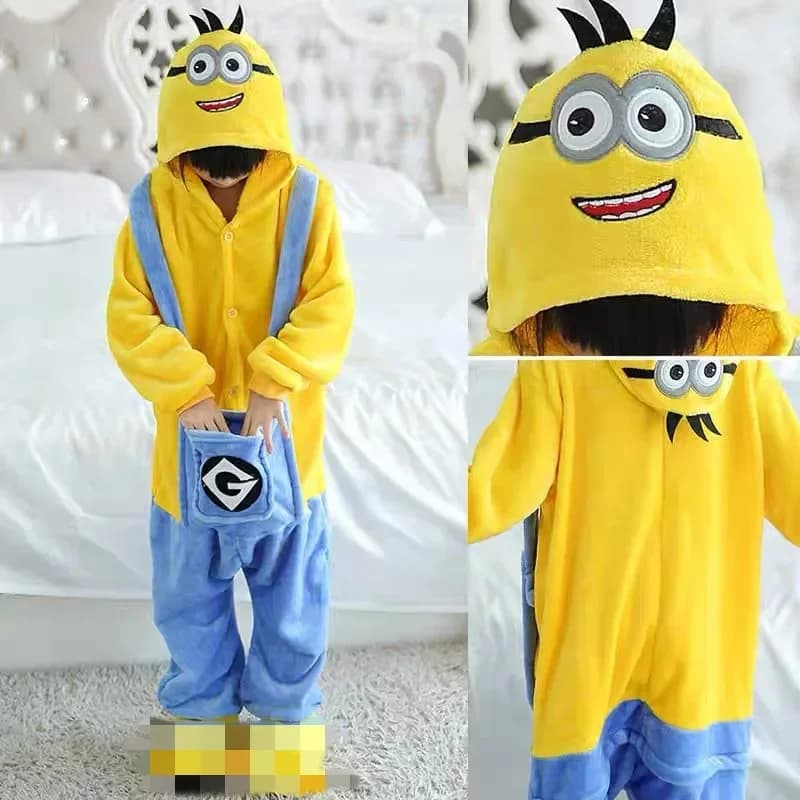 2026 enfants Minions Kigurumi Tutina Cosplay Anime Kostuum hiver flanelle Kawaii pigiama Halloween Kerst Kleding
