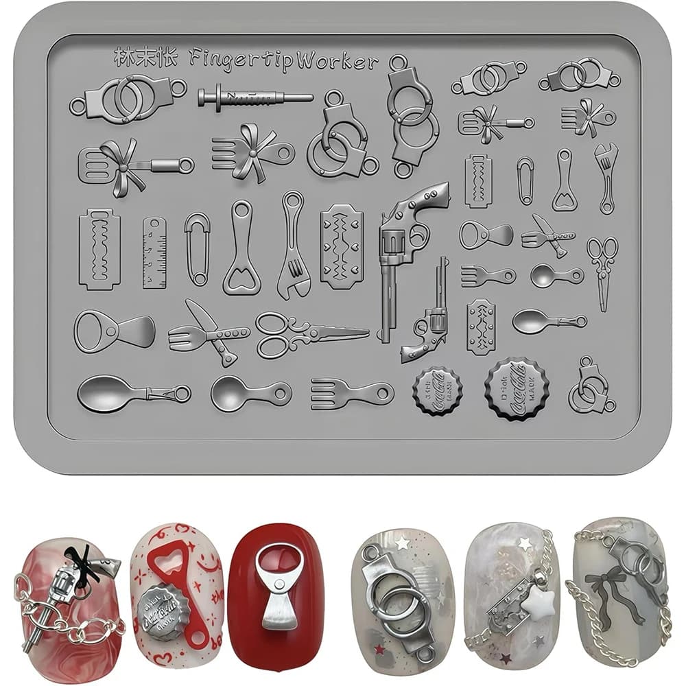 Stampo per unghie 3D Stoviglie in silicone Manette Giocattoli divertenti Ciondoli per manicure in resina Mods per accessori di Halloween fai da te Strumenti per parti di unghie