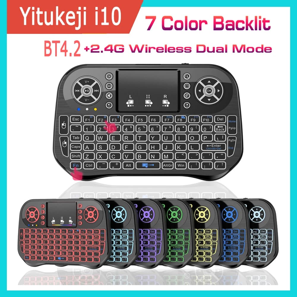Mini tastiera wireless Dual Mode BT4.2 2.4G Air Mouse telecomando touchpad retroilluminato a 7 colori per proiettore PC Android TV Box