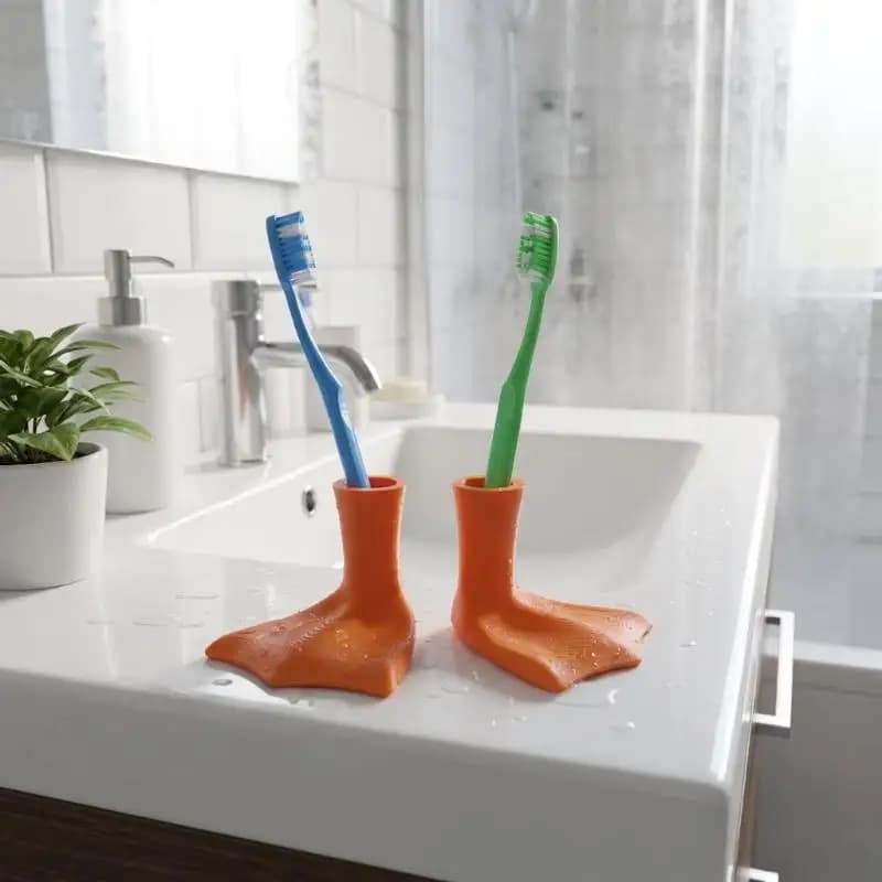 Duck Foot Manual Toothbrush Holder 1/2PCS Creative Cute Duck Paw Pattern Punch Free Wall Mounted for Small Bathroom Space Saving