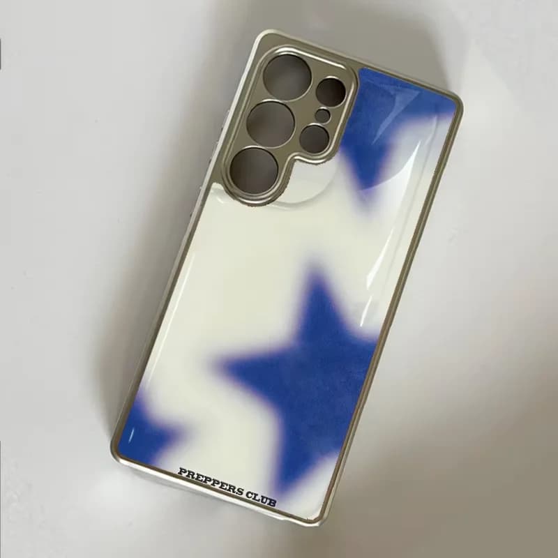 Korean Ins Blue star gradient Epoxy Drop Glue Phone Case For Samsung Galaxy S23 FE S24 PLUS S25 ULTRA S26 EDGE Hydrogel Cover