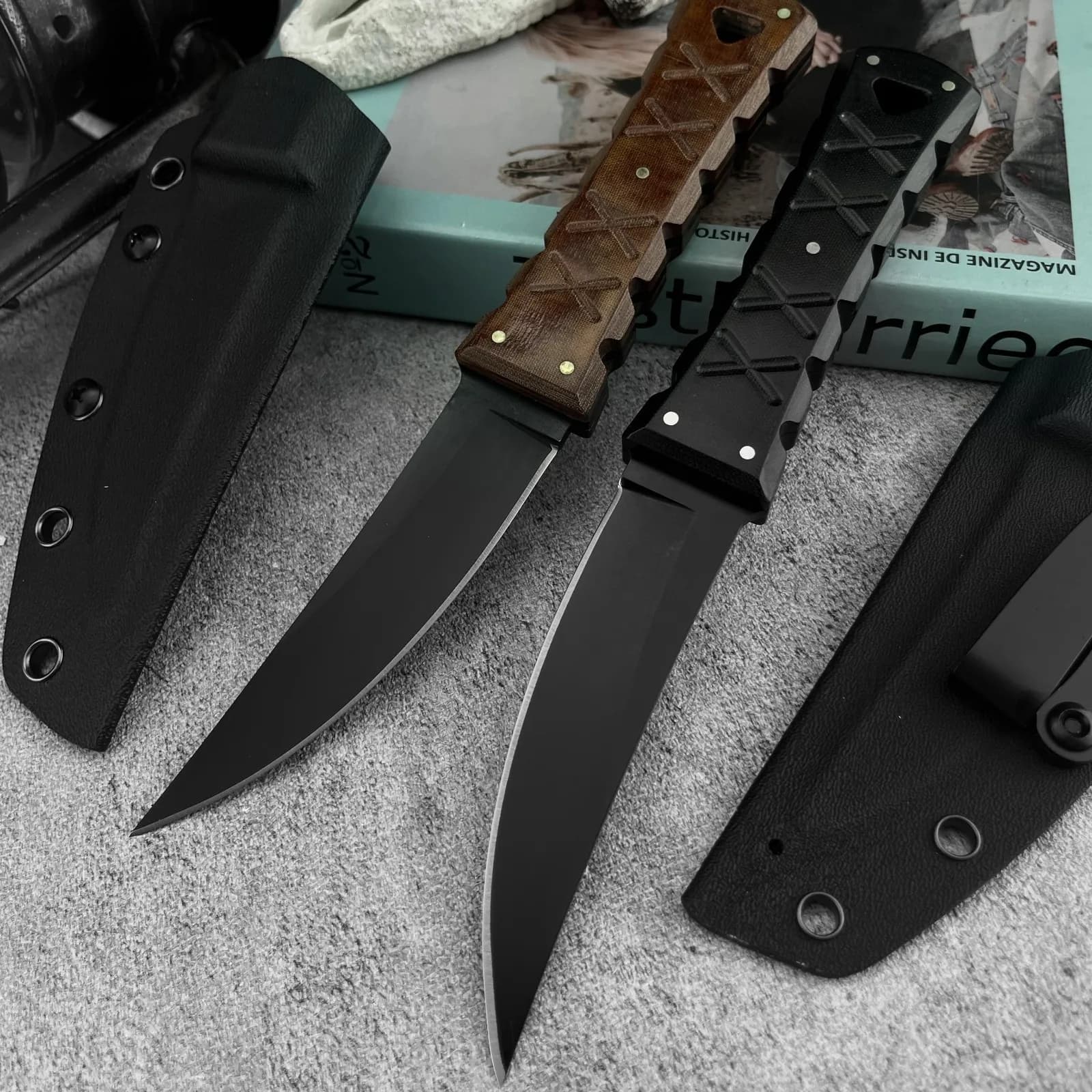 Fixed Blade Utility Knife High Quality DC53 Steel Blade Brown Linen & Black G10 Handle Portable Outdoor Hunting Hiking EDC Knife