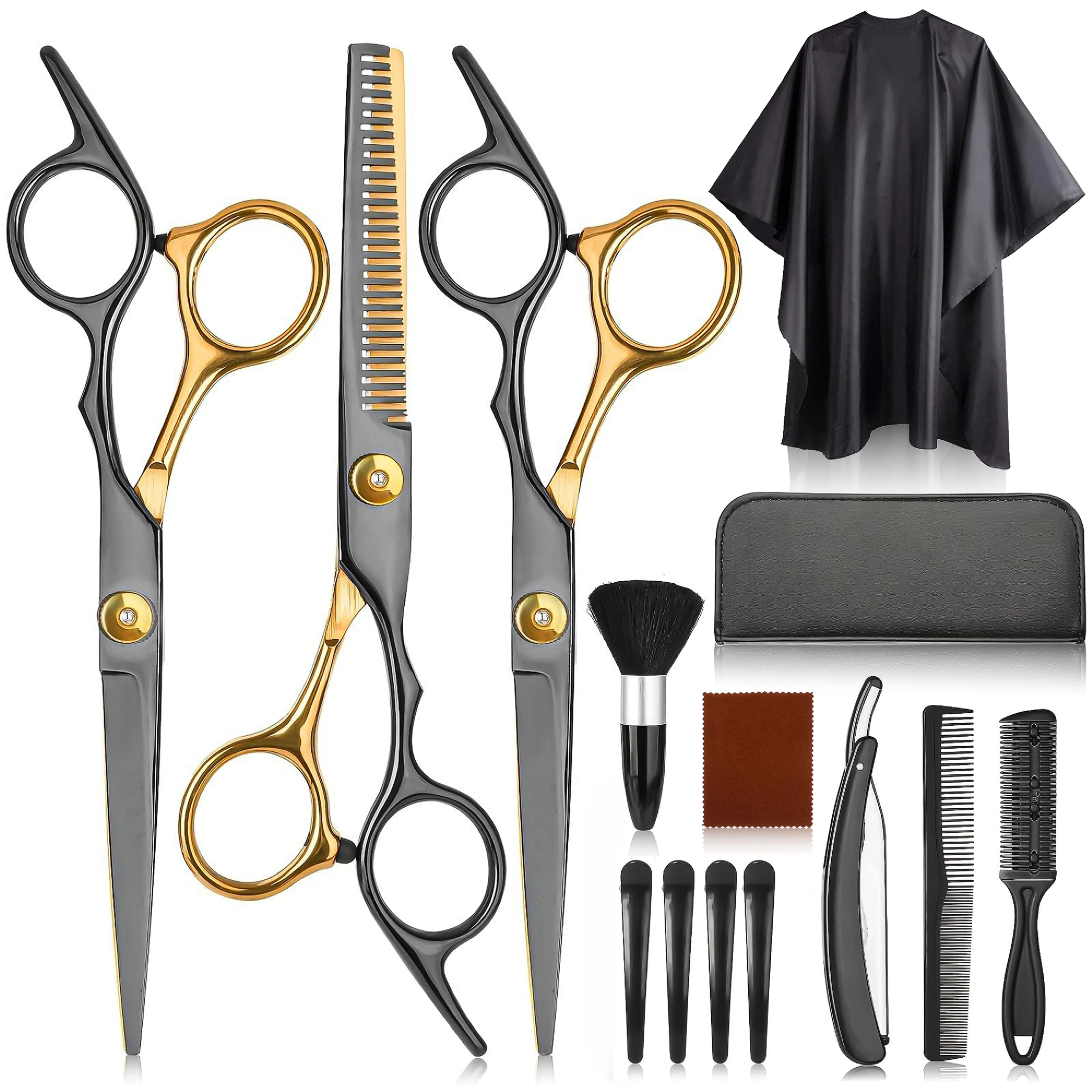 Set Professionale di Forbici per Taglio Capelli in Acciaio Inossidabile, Kit da Parrucchiere con Forbici per Sfoltire, Rasoio a Lama Dritta, Pettini, Fermagli per Capelli, Spazzola, Custodia per Strumenti da Barbiere, Strumenti per Taglio Capelli Fai-da-Te, Regalo Perfetto per Papà, Marito, Fidanzato, Festa del Papà, Compleanno