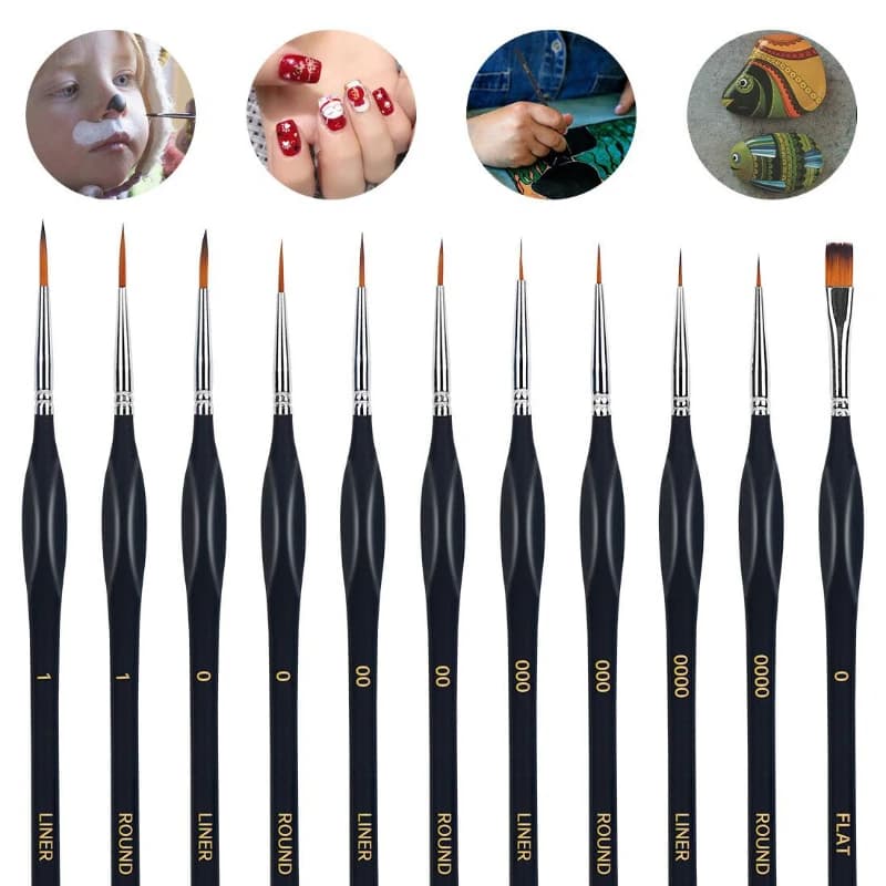 Set of 11 Pcs Paint Brushes for Acrylic Painting,Watercolor,Oil,Figurine, Models,Nail Art,Face Painting and Paint By Numbers Kit