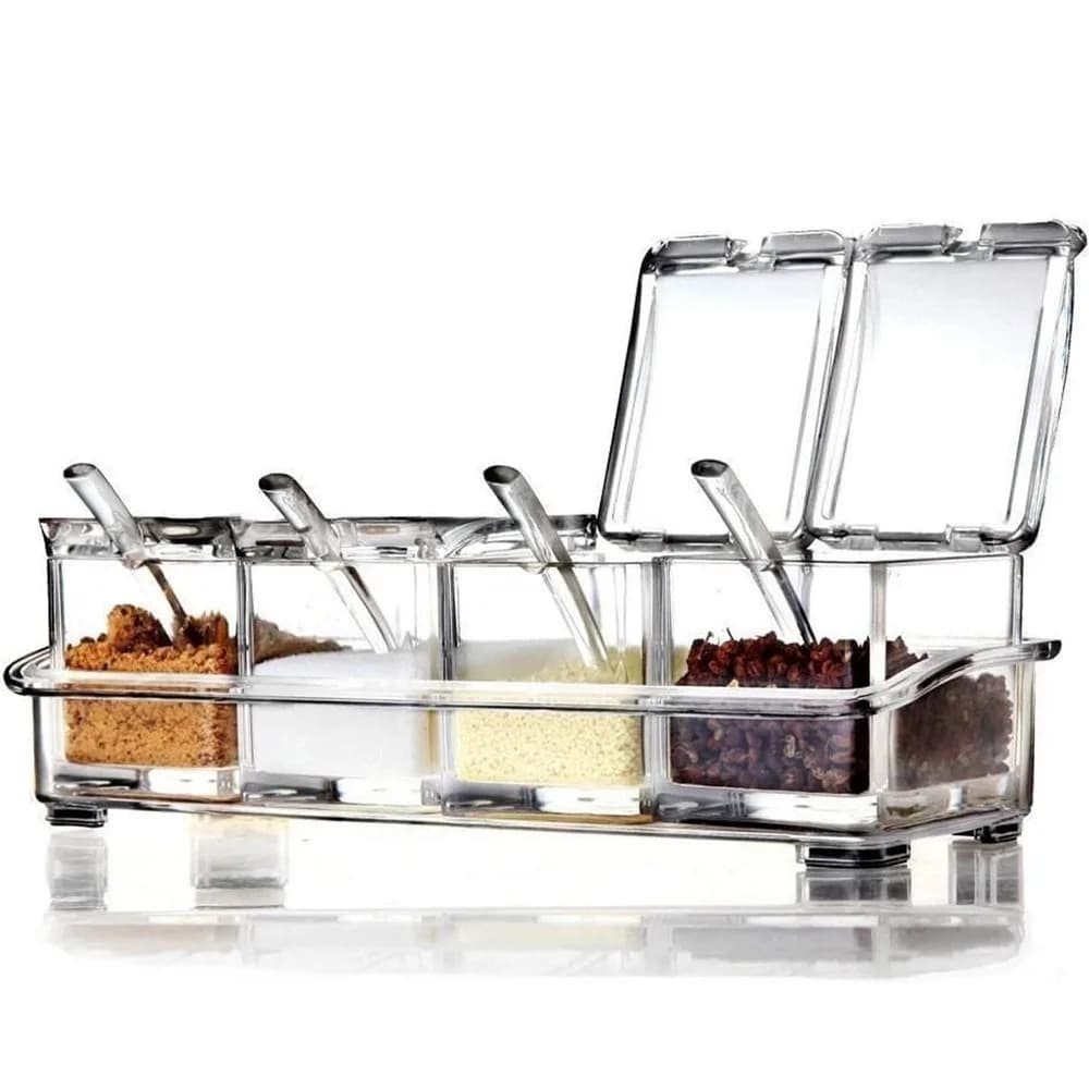 Scatola per condimenti 1 set Bottiglia per condimenti con coperchio e cucchiaio Contenitore per condimenti in cristallo trasparente Strumento per condimenti da cucina