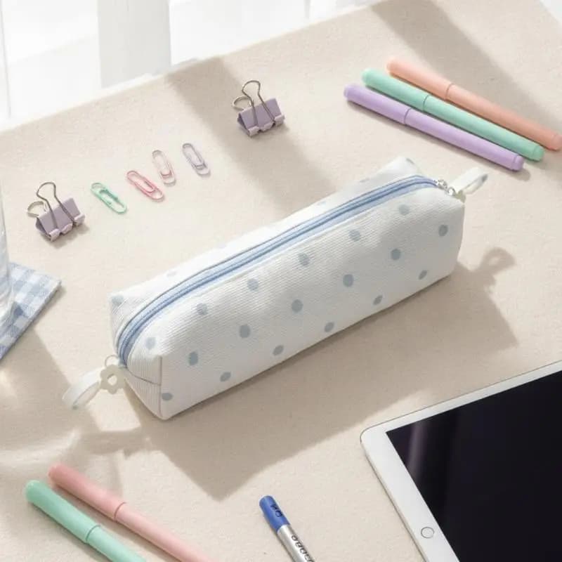 Korean Cream Color Pencil Case Multi-functional Polka Dot Pen Bag Large-capacity Stationery Organizer Back To School Gift