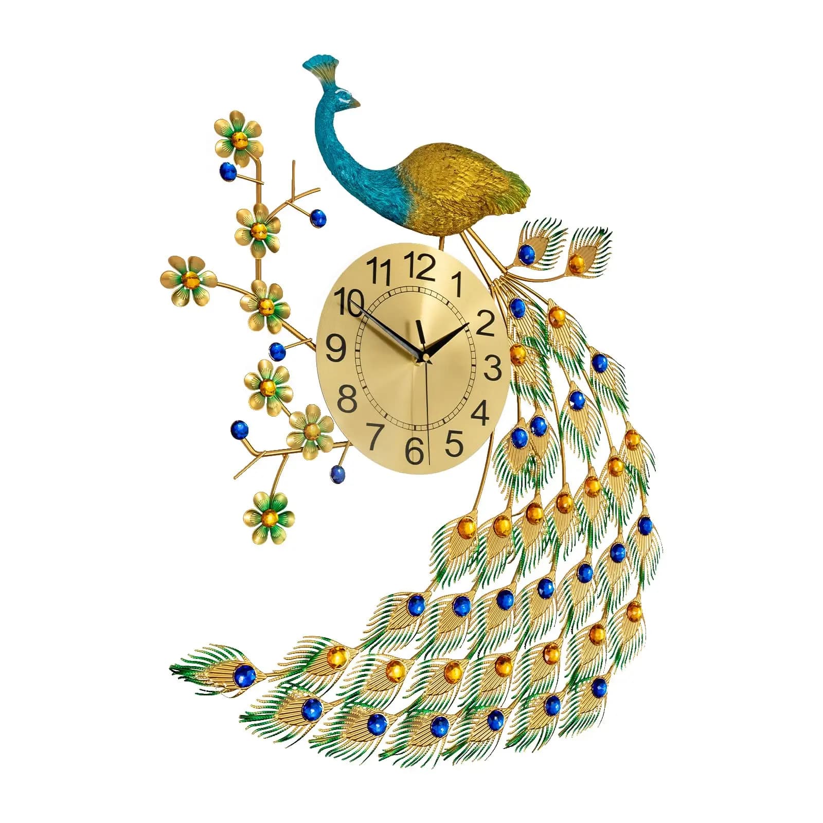 Tfcfl Orologio da parete grande pavone da 29,5" per l'arredamento del soggiorno, orologio da parete di lusso creativo 3D, pavone di lusso silenzioso senza ticchettio