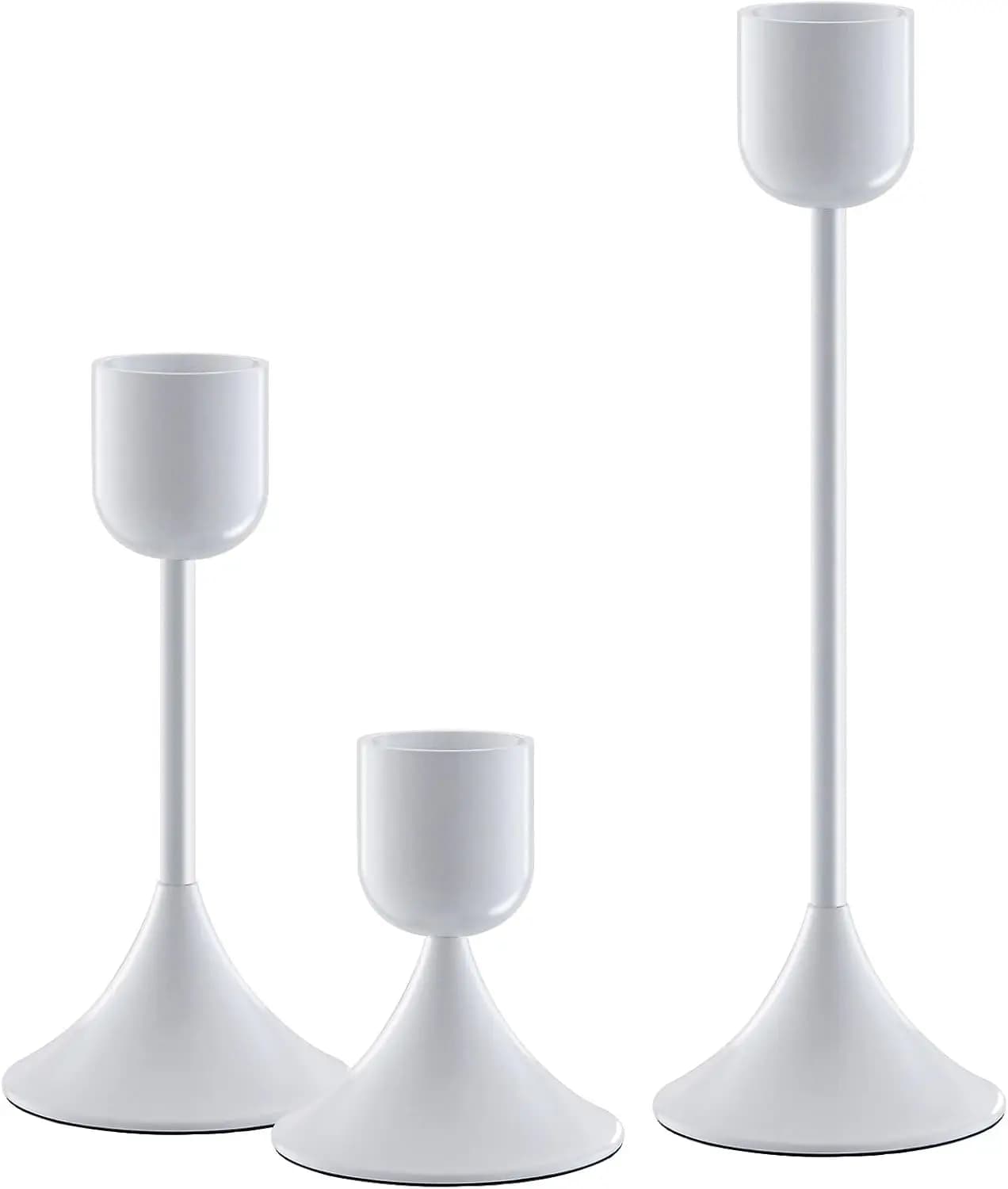 Portacandele in Metallo con Base Pesante per Decorazioni Natalizie, Feste, Matrimoni, Halloween, Bianco, Set da 3 Pezzi