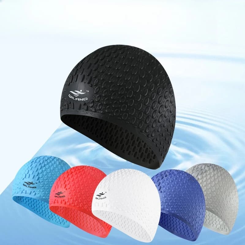 Cuffia da nuoto in silicone impermeabile con protezione per le orecchie a forma di goccia d'acqua, per adulti, uomo e donna