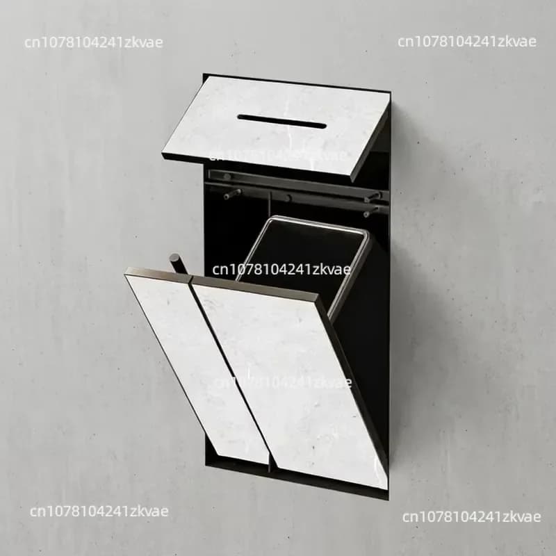 Modern Built-in Stainless Steel Bathroom Compartment with Concealed Trash Can and Toilet Brush Holder