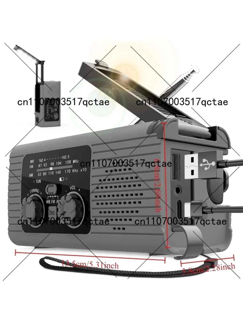 Radio di Emergenza Solare a Manovella AM/FM con Torcia, Radio Portatile a Batteria per Campeggio