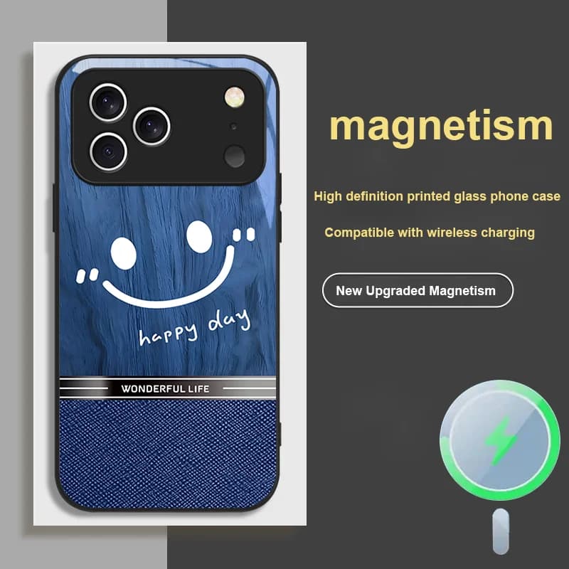 Custodia Magnetica in Vetro Anti-Caduta per iPhone 17 Pro MAX AIR con Design a Texture Happy Smile, Generosa e Semplice