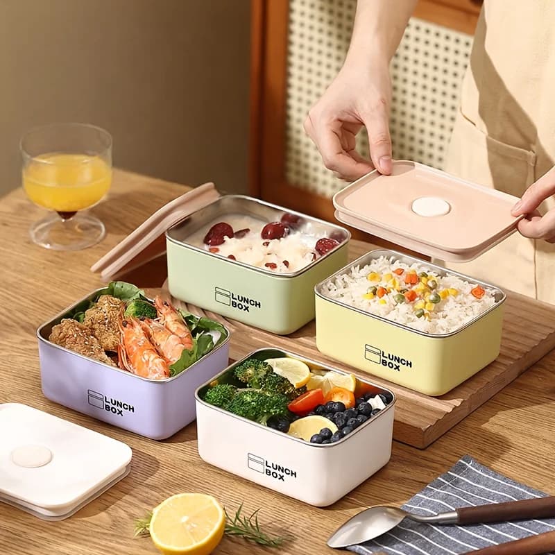 Set di Contenitori per Alimenti in Acciaio Inox a Prova di Perdite [Set da 4 Pezzi] per Viaggi e Picnic, con Coperchio