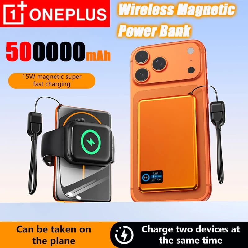 Power Bank Magnetic Wireless Mini OnePlus 500000mAh PD15W Portable Ausiliary Battery for iPhone Rear Watches Huawei