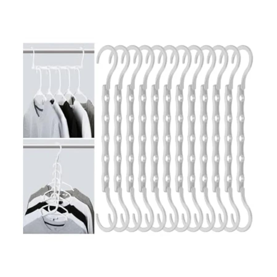 Space Saving Hangers for Clothes, 12 pcs,,Plastic Multi Clothes Hangers Space Saving, 5 Slots, 360° Rotating Hooks