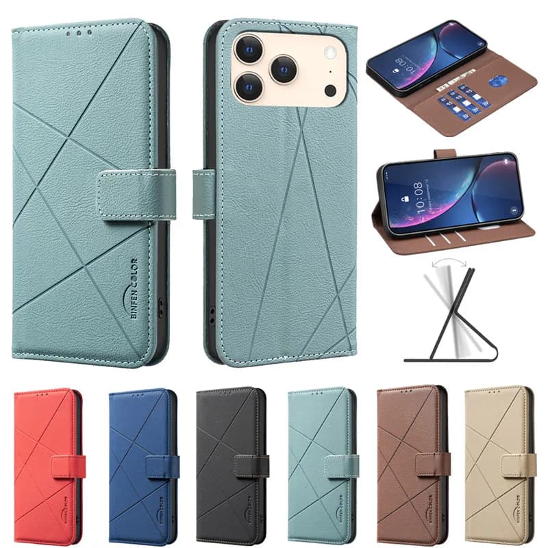 Custodia a Portafoglio con Blocco RFID per iPhone 17 Air 16E 16 15 14 Plus 13 Pro Max, Cover Protettiva in Pelle per Telefono
