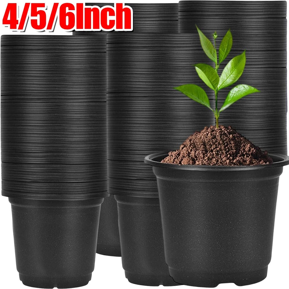 10 Black Plastic Vases Reusable for Semenzai with Drainage Forms, Plant Growing Containers, Flowers and Seeds, 4/5/6 Pollyci