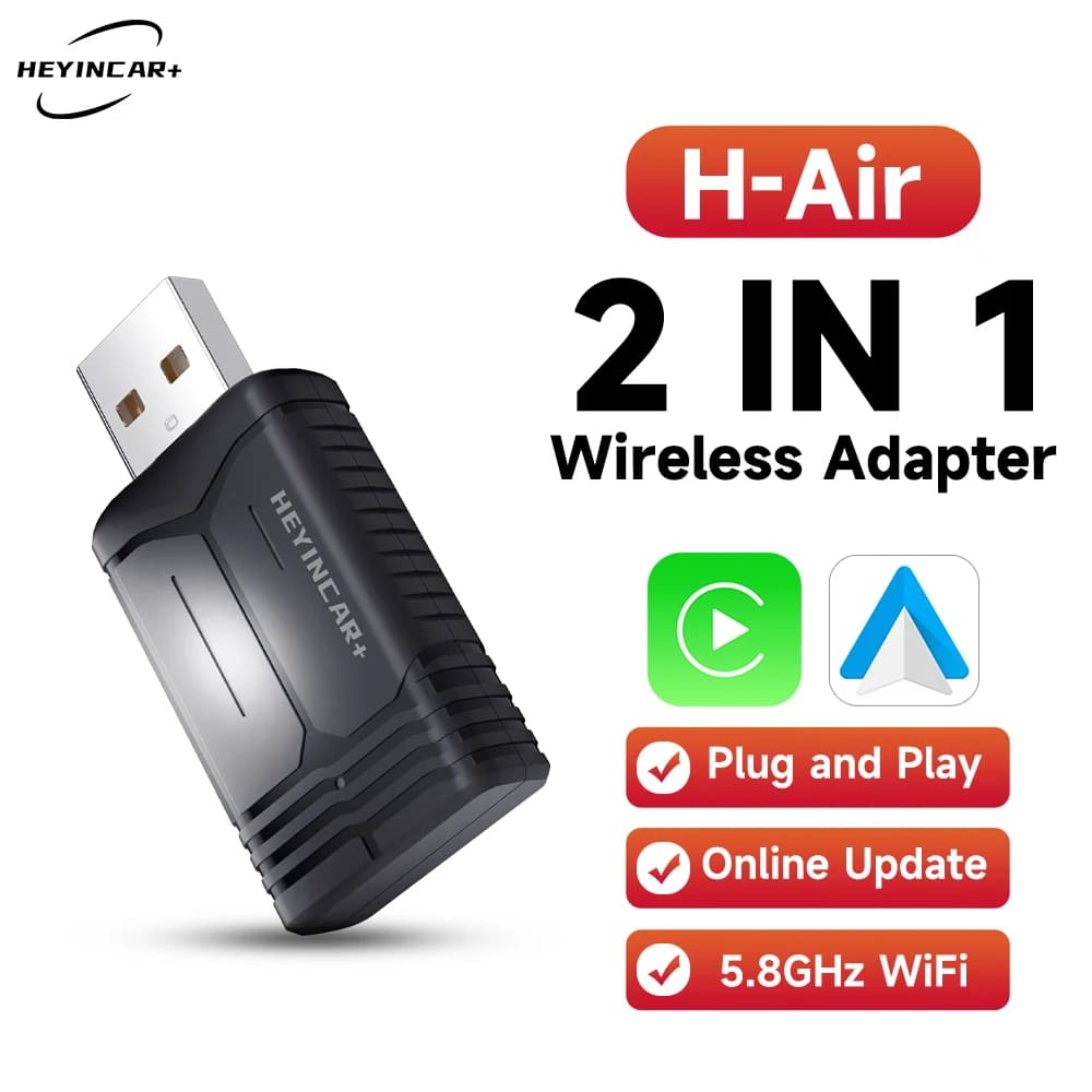 Adattatore Wireless HEYINCAR 2026 per CarPlay e Android Auto 2-in-1 Mini Dongle WiFi Dual-Band 5G Plug & Play Type-C/USB per il 98% delle auto