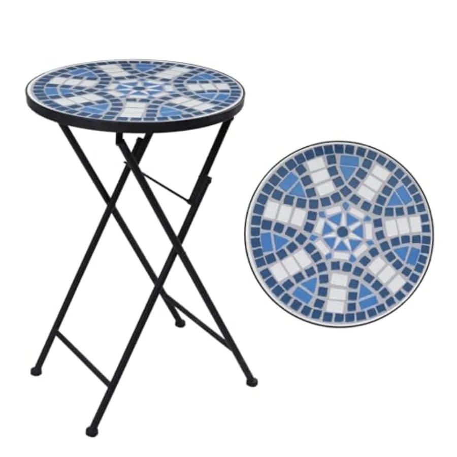 Mosaic Outdoor Side Table Patio Side Tables with 14" Ceramic Tile Top for Outside Indoor Accent Table for Yard Garden Living Ro