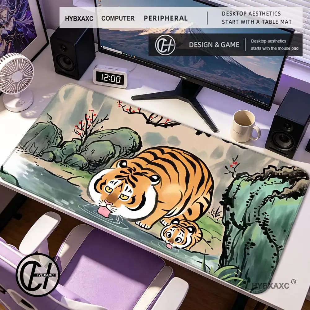 HYBXAXC Cartoon I Am Not A Fat Tiger Cute MousePad Non-slip Locking Edge PC Laptop Accessories Rubber Keyboard Game DeskMat