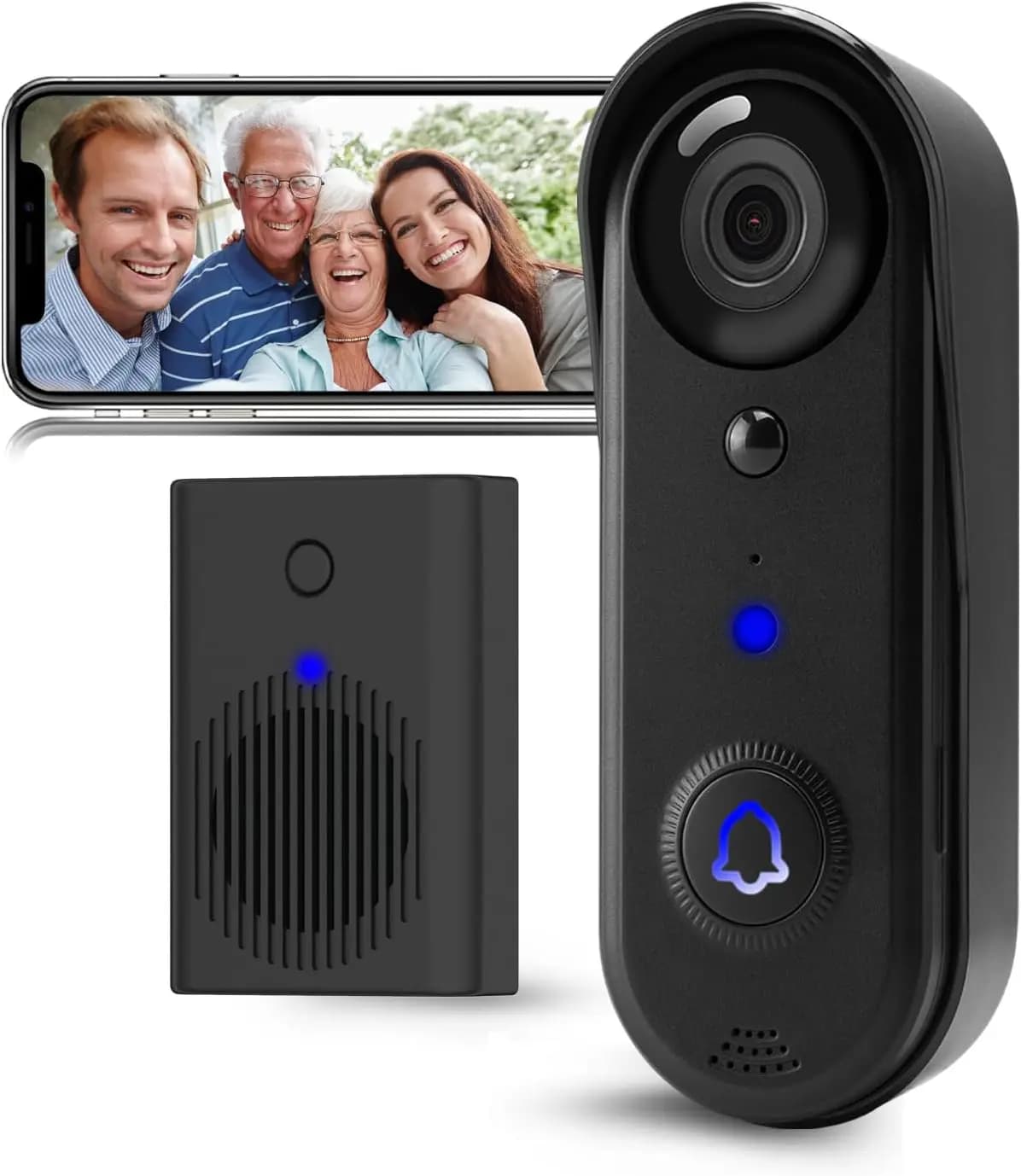 Videocitofono wireless HD 1080P, WiFi 2,4 GHz, audio bidirezionale, visione notturna IR, rilevamento umano AI, resistente alle intemperie IP66