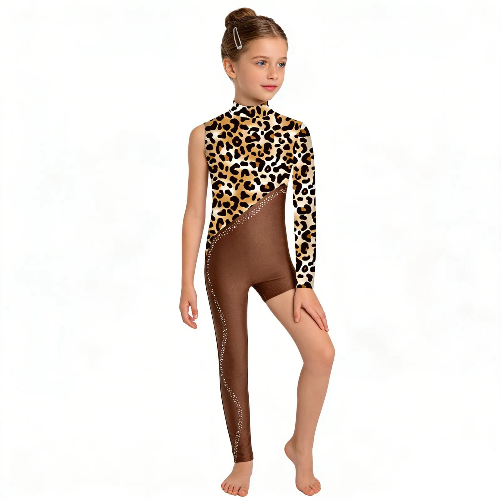 Artistic Gymnastics Body for Girls with Polished Rhinestones and Hinge, Print Fantasy, for Dance, Artistic Skating, Acrobatics, Yoga, Sports Clothing, Dancewear