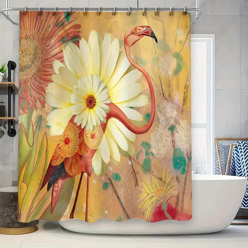 Tenda da doccia floreale per uccelli Paesaggio naturale Sfondo Stampa botanica Decorazioni per la casa Divisorio per bagno artistico Tessuto impermeabile