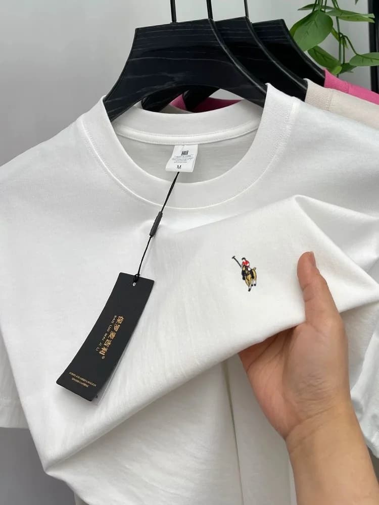 T-shirt da uomo estiva di lusso, 100% cotone, a maniche corte, girocollo, con ricamo a pony, firmata, nuova collezione, per golf e tempo libero