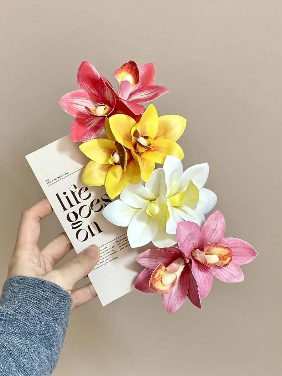Fermaglio per capelli realistico a forma di orchidea per donna, accessorio per vacanze primaverili ed estive in spiaggia
