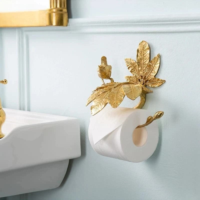 Copper Leaf Bird Tissue Holder Metal Napkin Holder Toilet Paper Holders Wall Mounted Paper Towel Holders Tissue Storage Rack