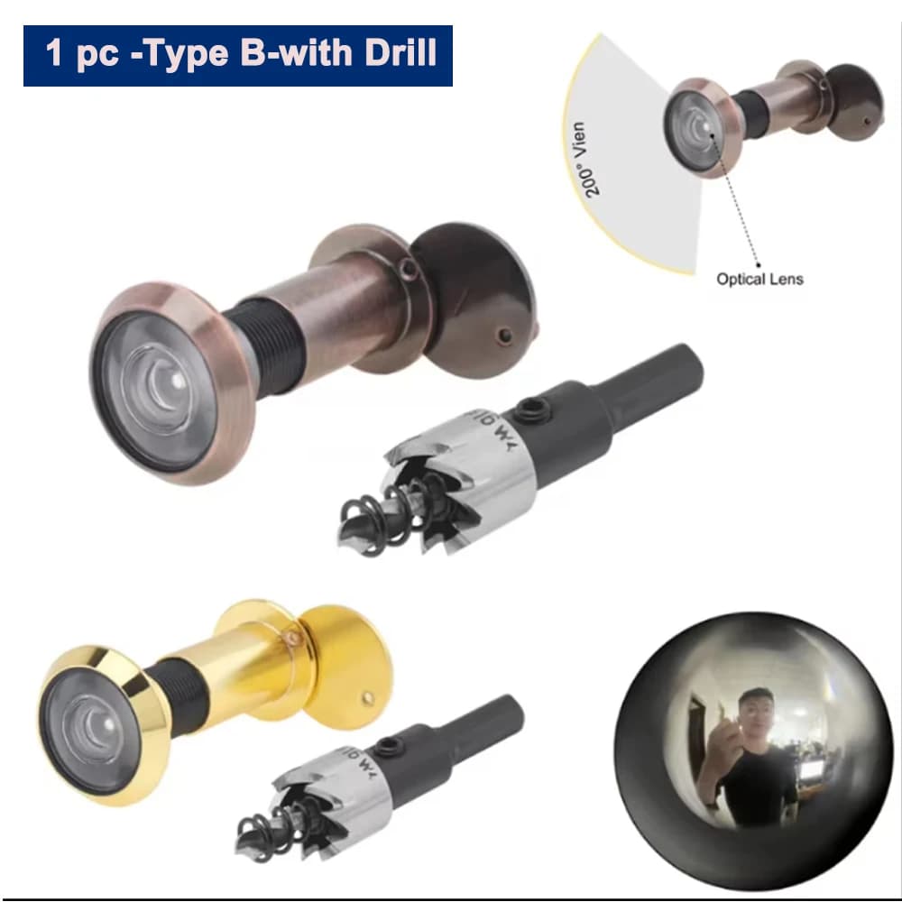 1 visore per porta 200 ° Set di punte da trapano per spioncino di sicurezza con lente in vetro ottico HD per porta per spessore porte da 1,57-2,56 pollici