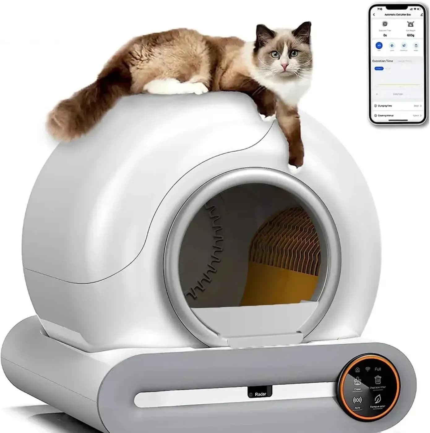 Lettiera per Gatti Automatica Smart da 65L con Autopulizia, Rimozione Automatica degli Odori e Controllo WiFi tramite APP