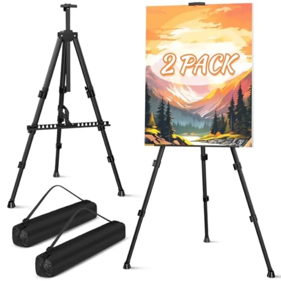 Cavalletti a treppiede per pittura artistica - Cavalletto portatile regolabile in metallo per artisti con 1 borsa per pittura da tavolo/a terra, regolabile in altezza