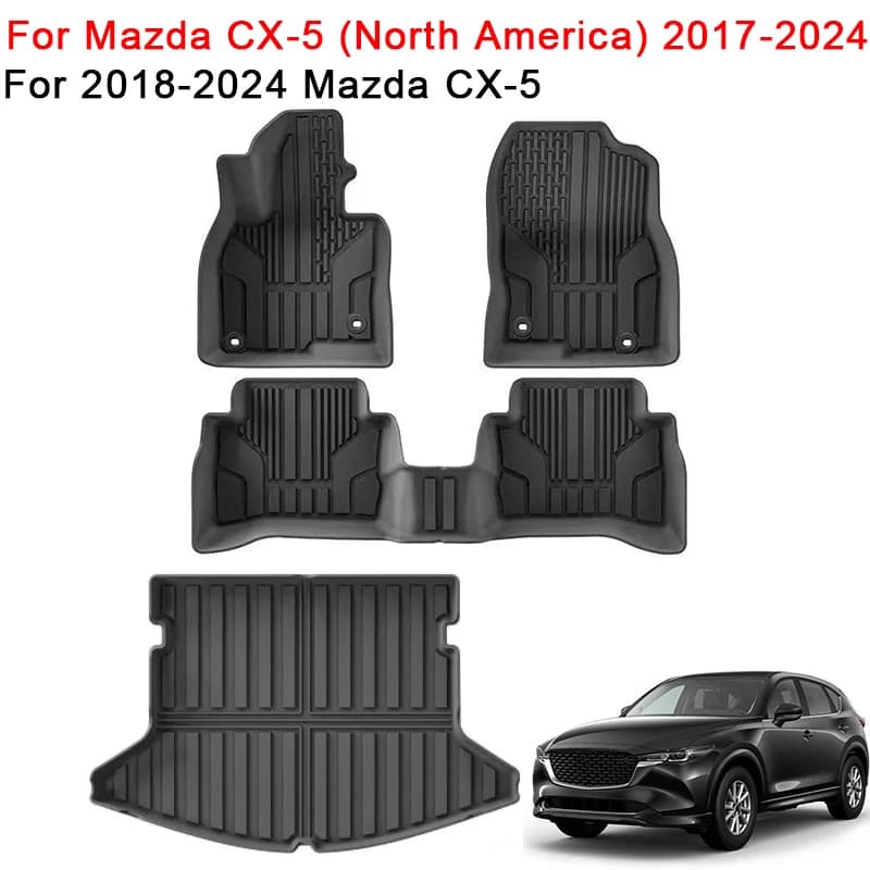 Tappetini Auto in TPE Impermeabili per Mazda CX-5 2024 2023 2022 2021 2020 2019 2018 2017, Tappeti e Rivestimento Bagagliaio Antigraffio