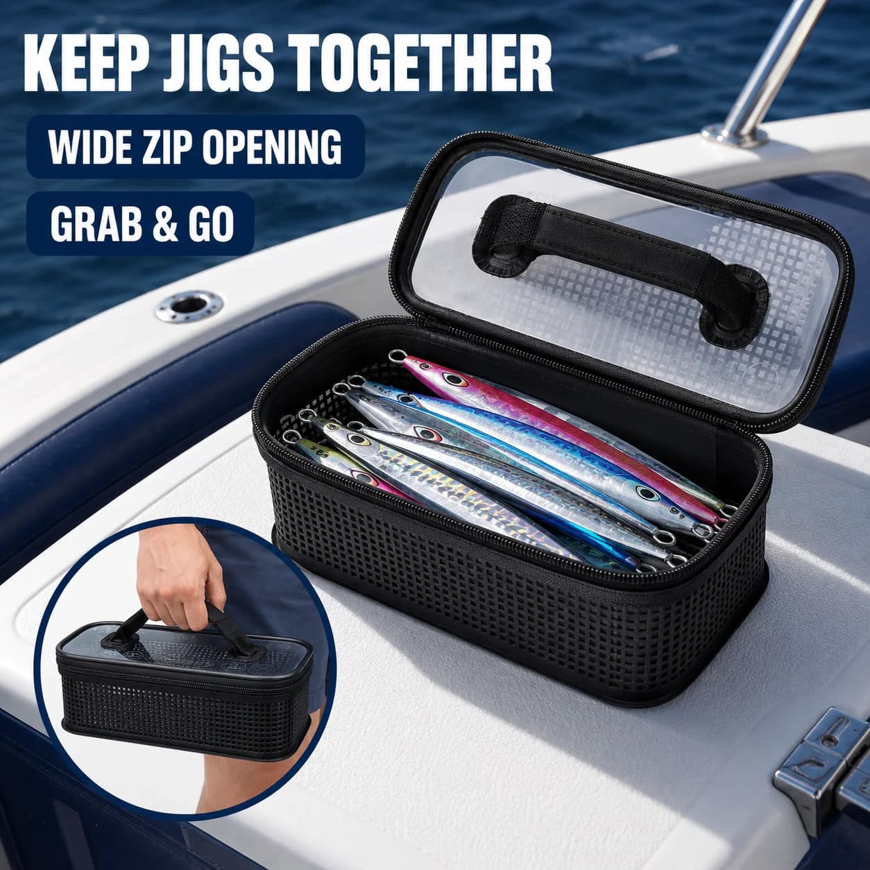 Washable Mesh Jig Bag Jigging Lure Storage Wallet & Tackle Pouch with Individual Slots for Offshore Saltwater Boat Fishing