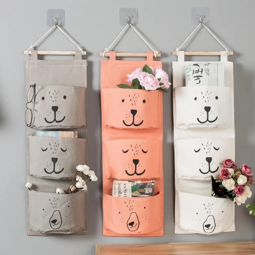 Borsa portaoggetti da appendere 3 tasche Simpatico armadio da parete Organizzatore di vestiti Borsa da appendere da parete per camera da letto impermeabile