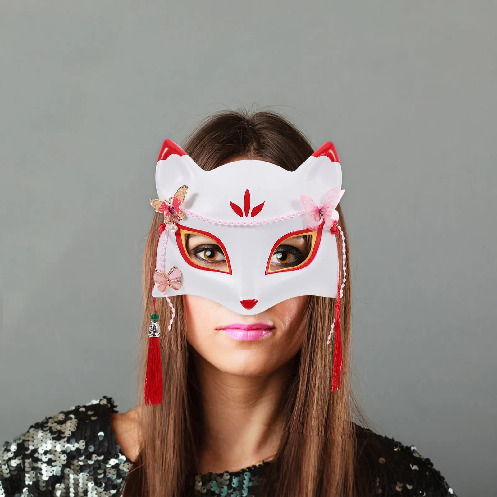 Plastic Fox-Shaped Decorative Mask Exquisite Workmanship Half Face Party Use Mask for Halloween Costume Cosplay Masquerade