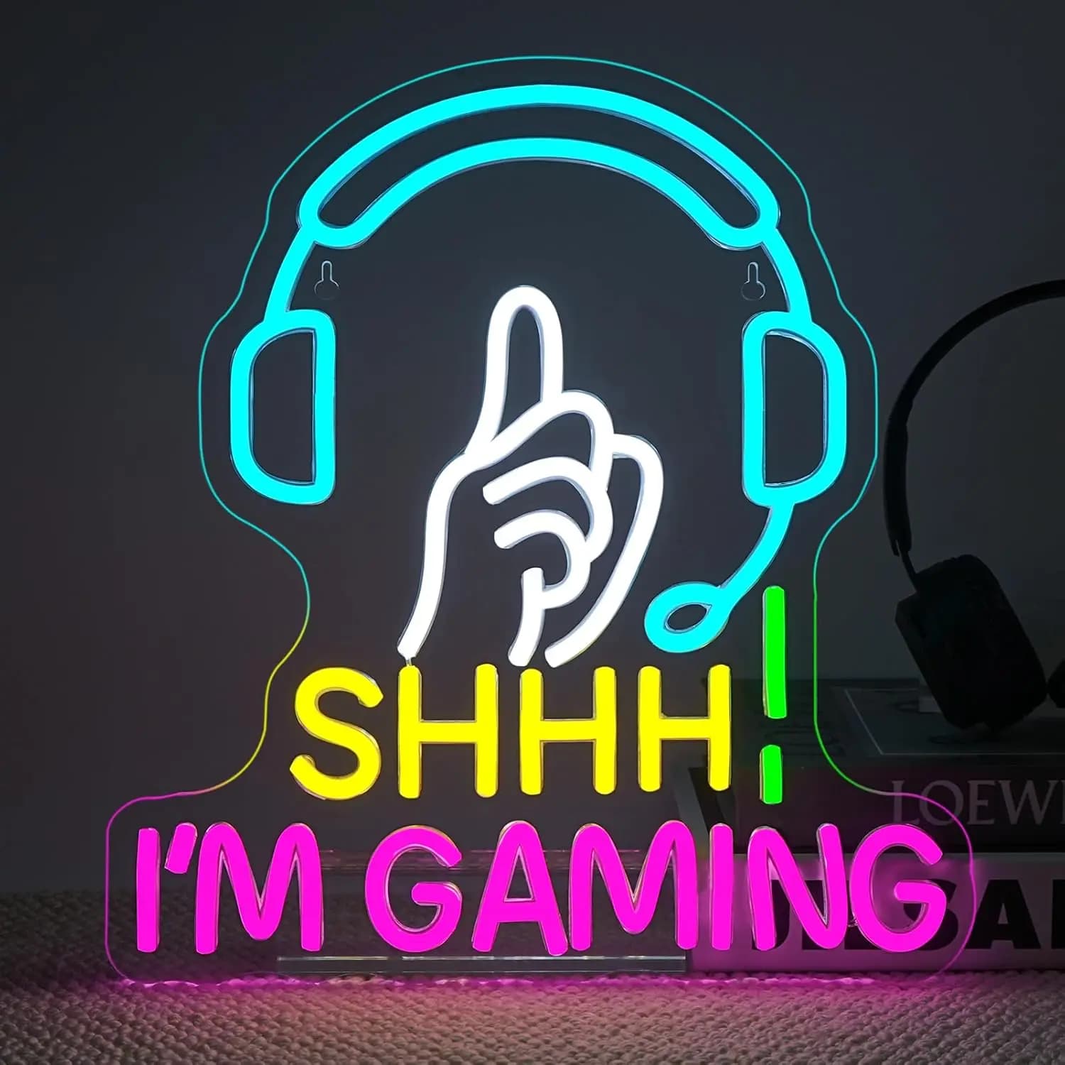 Insegna al Neon 'Shhh I'm Gaming' con LED Dimmerabile USB per Bar, Man Cave, Camera da Letto, Hotel, Negozio, Sala Giochi, Decorazione Murale per Feste