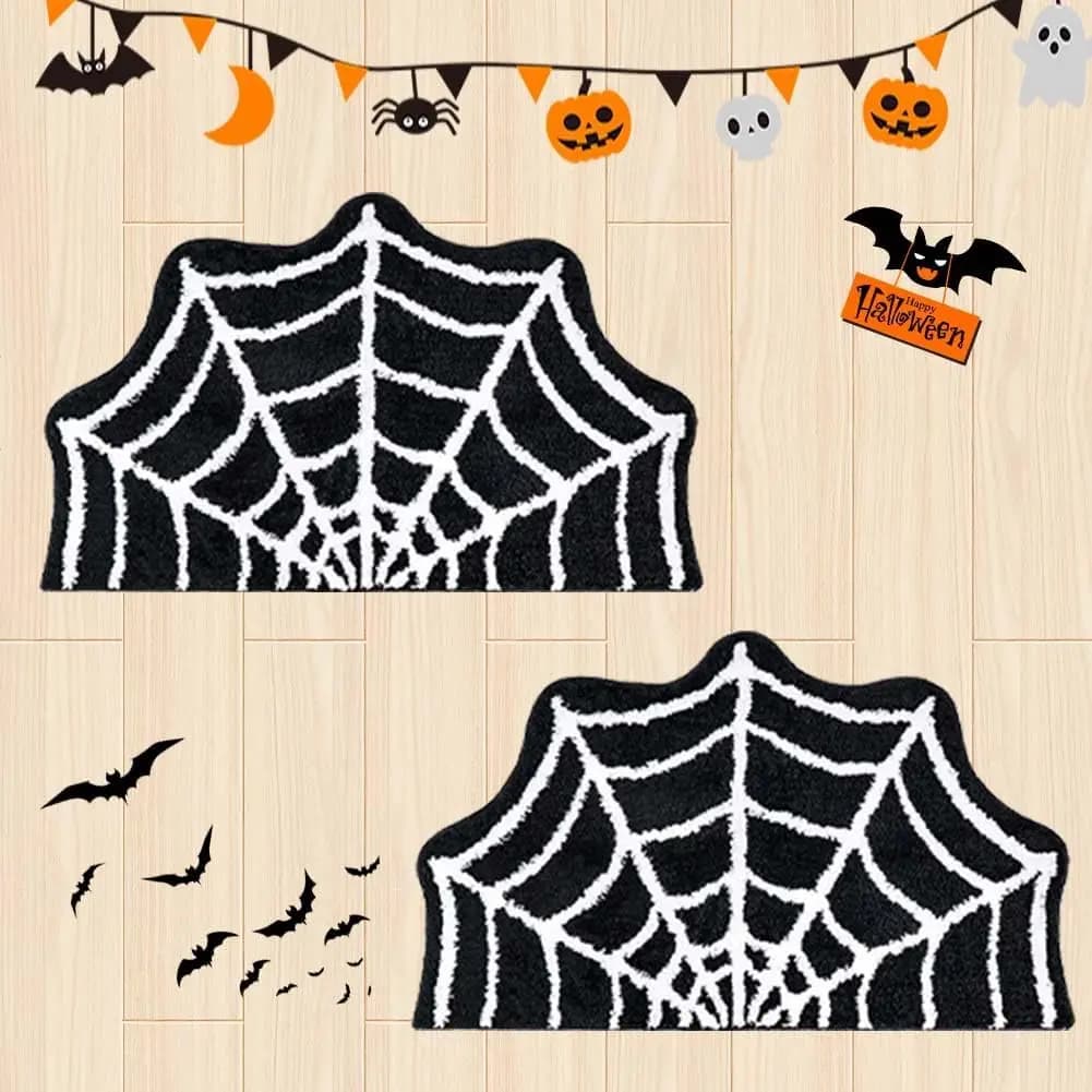 Confezione da 2 tappetini da bagno con ragnatela, tappeti con ragnatela per decorazioni di Halloween da 31''×20'', tappetini trapuntati antiscivolo per decorazioni di Halloween per la porta d'ingresso,