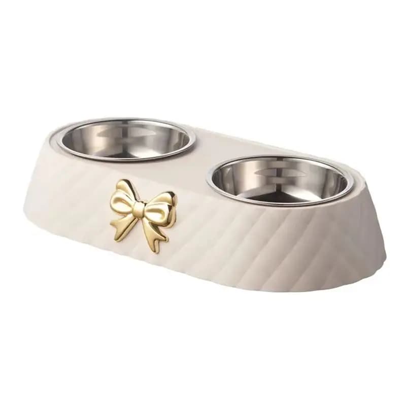 A96K-Pet Supplies 1PC Ciotole per cani e gatti con design a fiocco, set di ciotole doppie per cani e gatti A