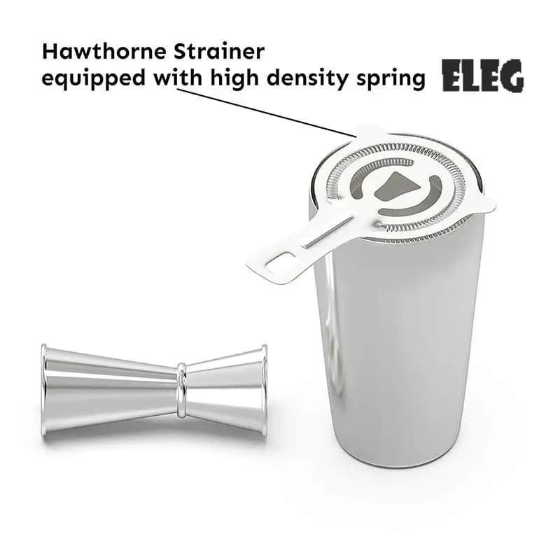 ELEG-Set cocktail shaker: set professionale Boston Shaker, colino da cocktail e jigger. Supporto per barra premium in acciaio inossidabile da 4 pezzi