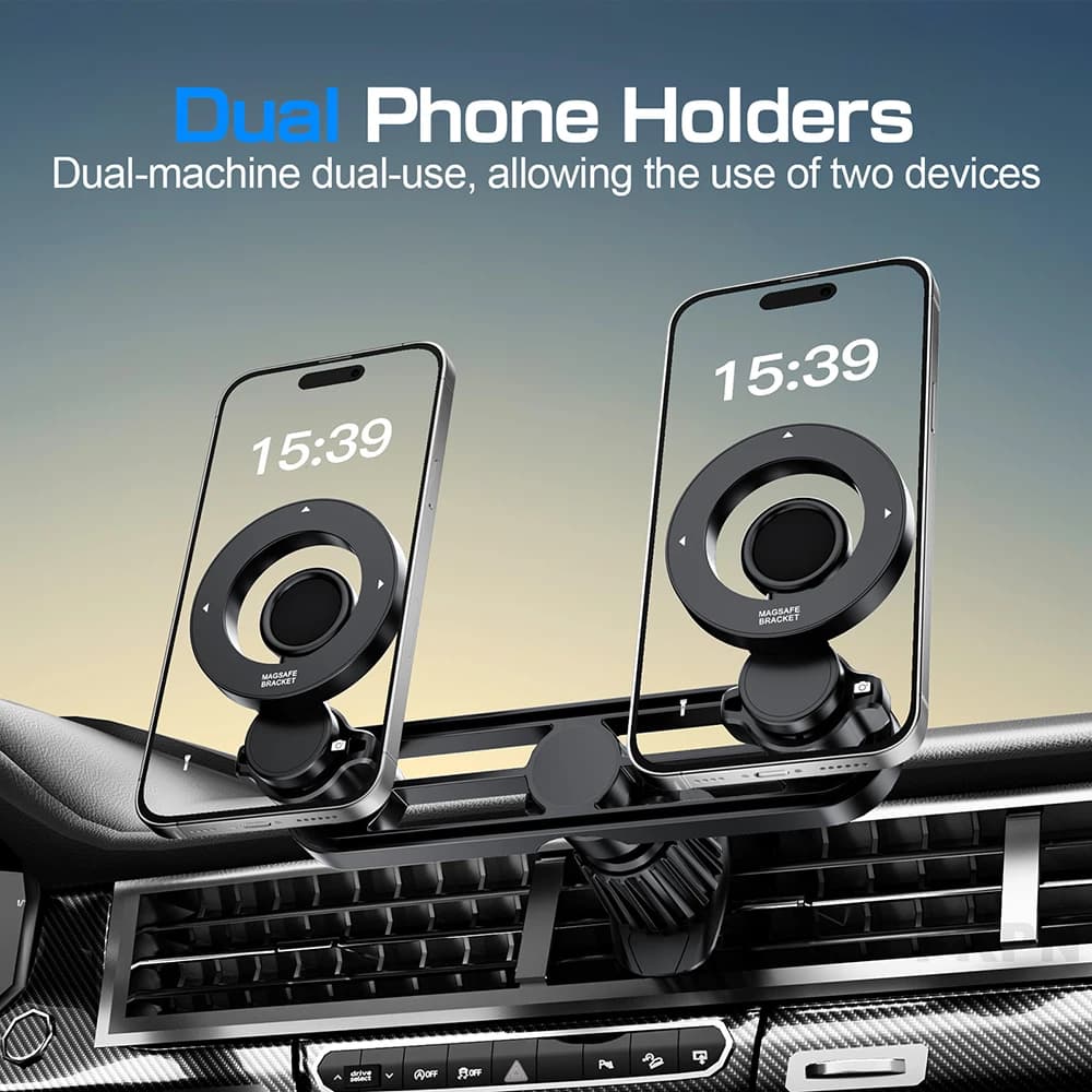 Supporti per telefono per auto doppi magnetici Supporto per telefono con presa d'aria Supporto per telefono doppio magnetico multifunzione per Magsafe iPhone16 15 Samsung