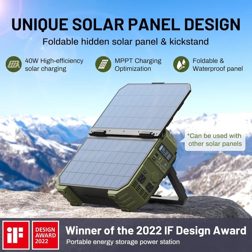 1600W Portable Power Station with 1024Wh LiFePO4 Battery Built-in Solar Panel 100W USB-C PD for Outdoor Solar Charging Customize