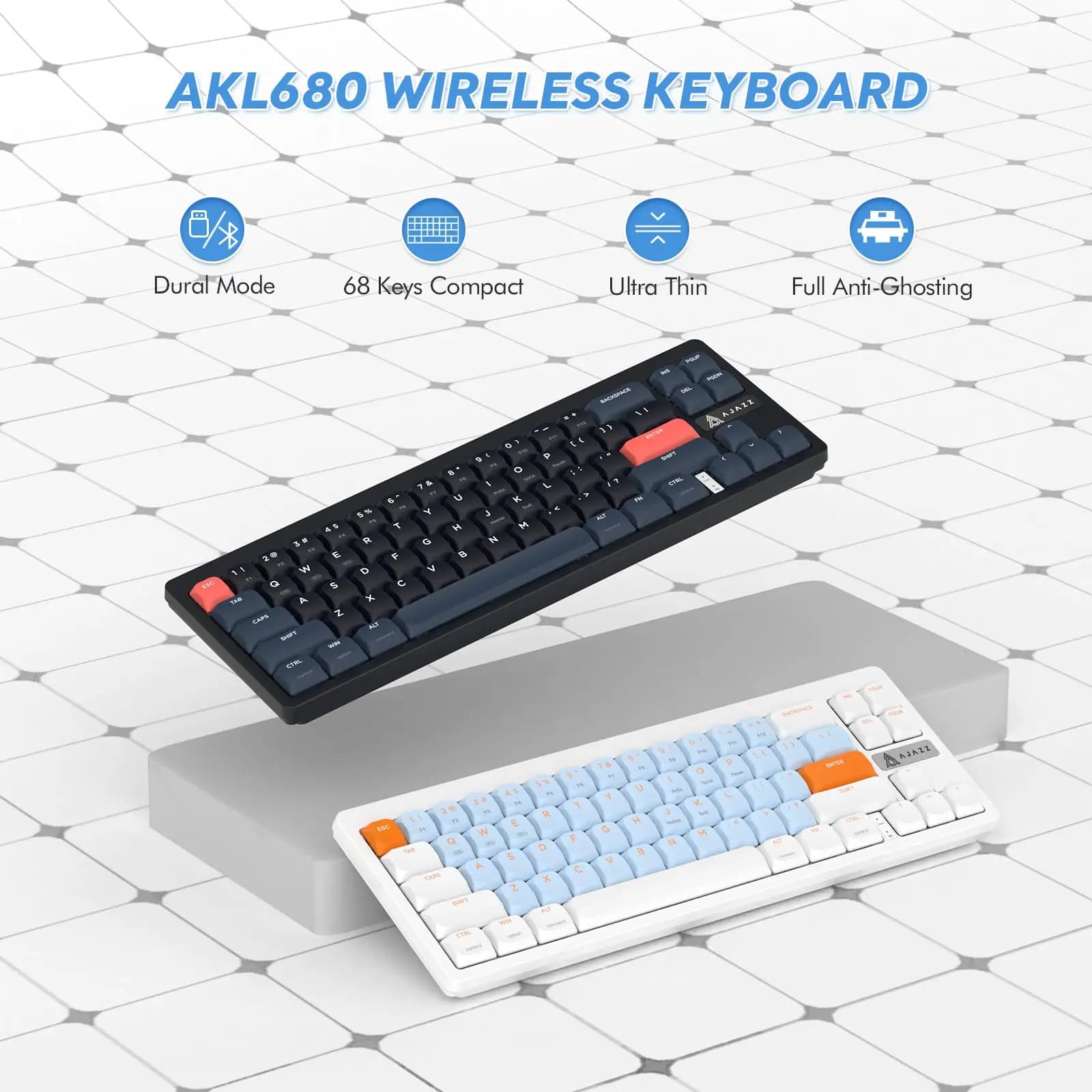 Tastiera meccanica AKL680, tastiera Wireless, tastiera da gioco ultrasottile con abbinamento di colori, Bluetooth Dual Mode 5.0 e 2.4G
