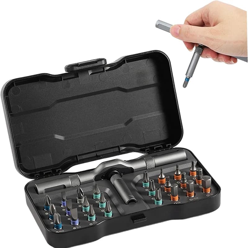 Set Cacciavite a Cricchetto Multifunzione 24-in-1 con Chiave Combinata e Punte Magnetiche - Kit Riparazione PC, Bici e Utensili Manuali per Casa