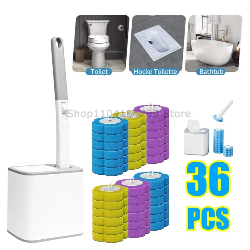 Kit di Pulizia WC con Spazzola Monouso, Manico Allungato e Coperchio Automatico, per Bagno