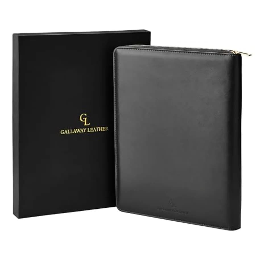 Portafoglio Organizer in Vera Pelle con Cerniera, Cartella Portadocumenti Esecutiva per Uomo e Donna, Porta Blocco Note e Agenda
