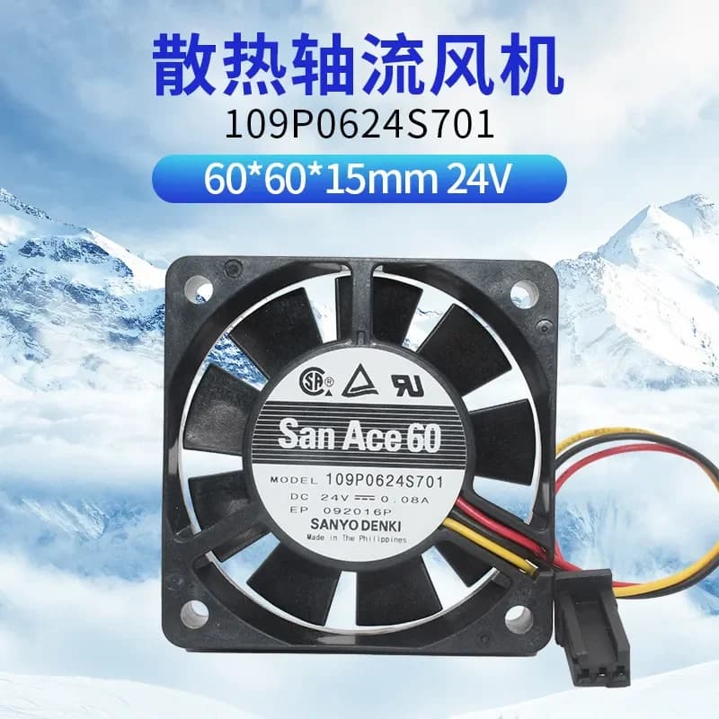 Original Genuine Sanyo 6015 System Fan for 109P0624S701 24V 0.08A Three-Wire Speed Measurement 60x15mm
