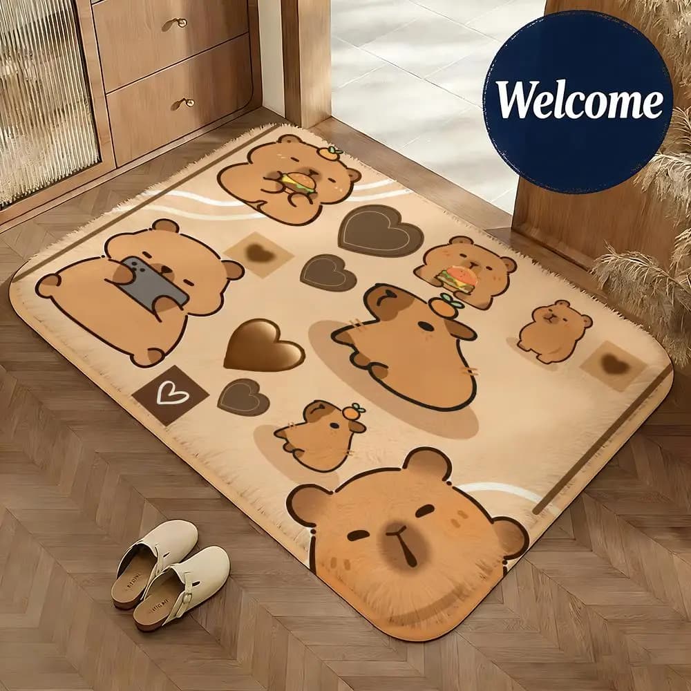 Cute Capybara Floor Mat Non-Slip Absorbent Doormat Bathroom Bedroom Home Decor Rug